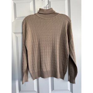 Vintage Perlita Womens 100% Silk Cable Knit Turtleneck Sweater Taupe Size Small